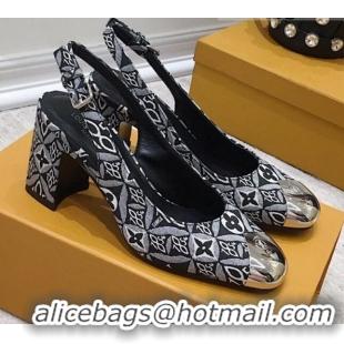 Fashion Louis Vuitton Since 1854 Louise Jacquard Slingback Pumps 050733 Grey 2021