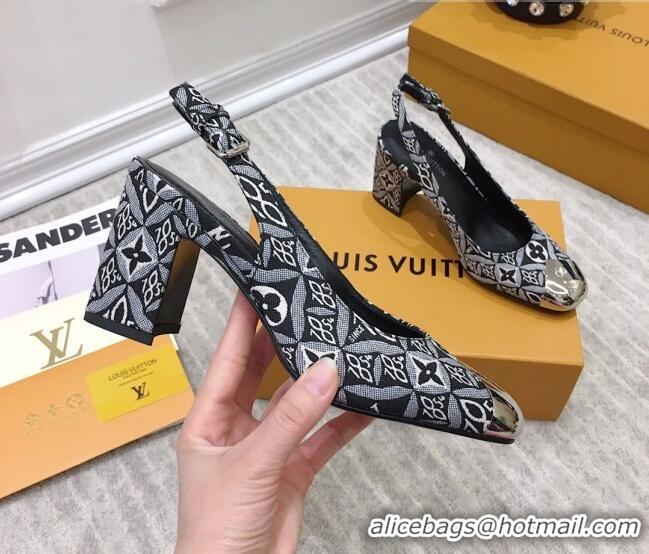 Fashion Louis Vuitton Since 1854 Louise Jacquard Slingback Pumps 050733 Grey 2021