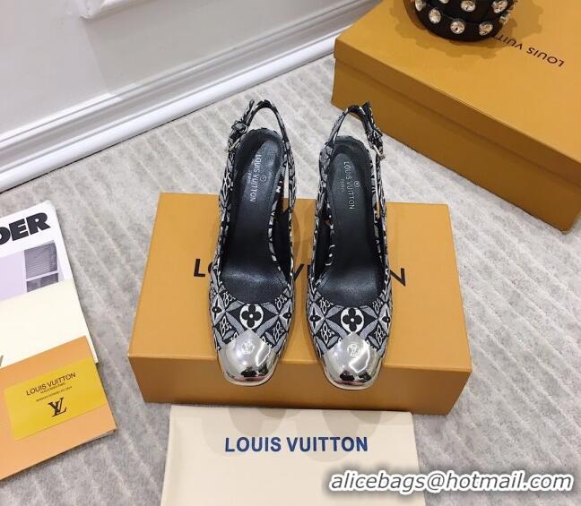 Fashion Louis Vuitton Since 1854 Louise Jacquard Slingback Pumps 050733 Grey 2021