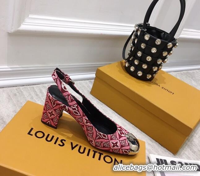 Stylish Louis Vuitton Since 1854 Louise Jacquard Slingback Pumps 050733 Burgundy 2021