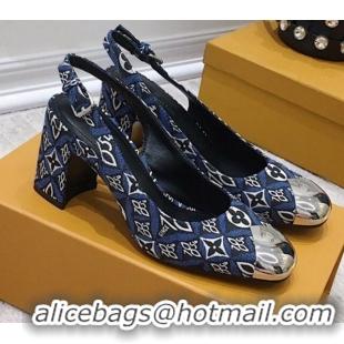 Sophisticated Louis Vuitton Since 1854 Louise Jacquard Slingback Pumps 050733 Blue 2021