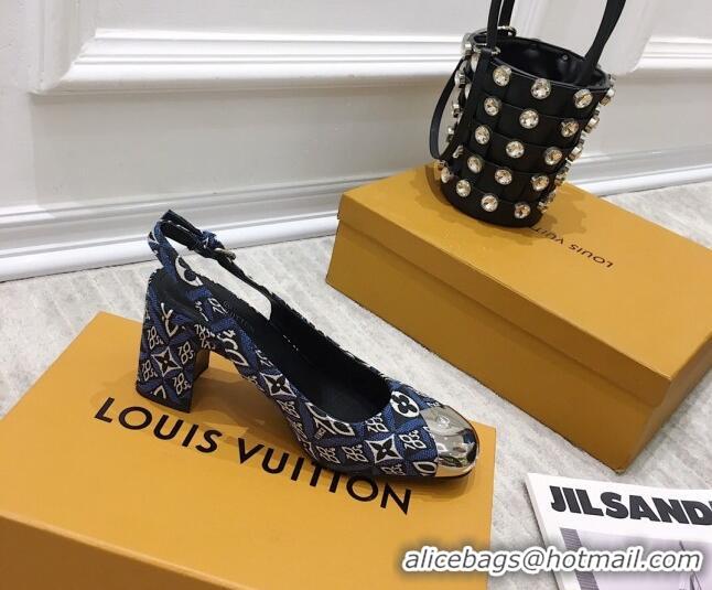 Sophisticated Louis Vuitton Since 1854 Louise Jacquard Slingback Pumps 050733 Blue 2021