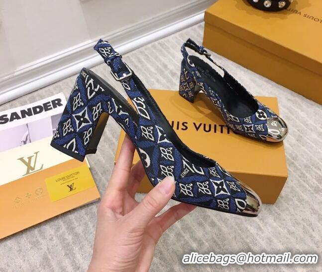 Sophisticated Louis Vuitton Since 1854 Louise Jacquard Slingback Pumps 050733 Blue 2021