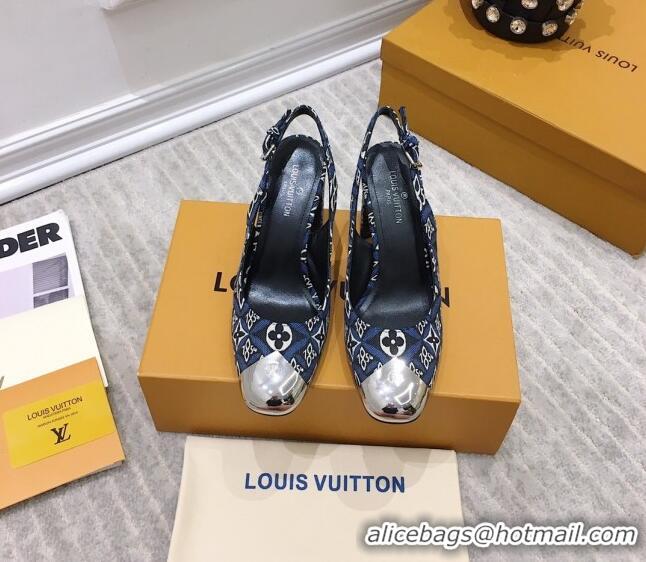 Sophisticated Louis Vuitton Since 1854 Louise Jacquard Slingback Pumps 050733 Blue 2021