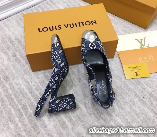 Sophisticated Louis Vuitton Since 1854 Louise Jacquard Slingback Pumps 050733 Blue 2021