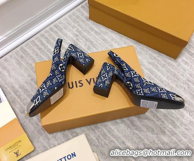 Sophisticated Louis Vuitton Since 1854 Louise Jacquard Slingback Pumps 050733 Blue 2021