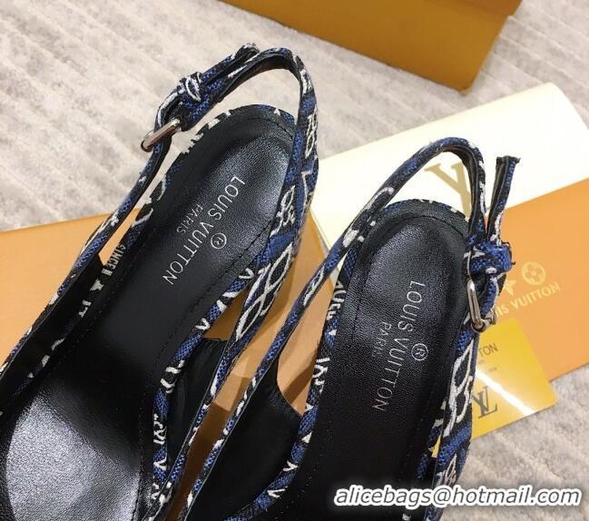 Sophisticated Louis Vuitton Since 1854 Louise Jacquard Slingback Pumps 050733 Blue 2021