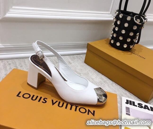 Good Looking Louis Vuitton Louise Calfskin Slingback Pumps 050738 White 2021