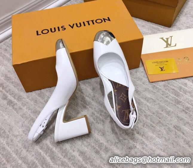 Good Looking Louis Vuitton Louise Calfskin Slingback Pumps 050738 White 2021