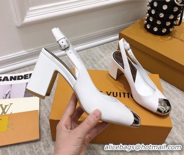 Good Looking Louis Vuitton Louise Calfskin Slingback Pumps 050738 White 2021