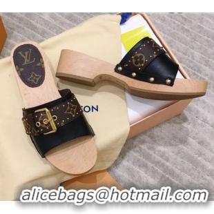 Lower Price Louis Vuitton Cottage Calfskin Wood Sandals 050740 Black 2021