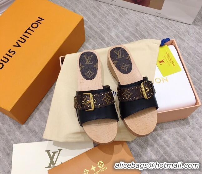 Lower Price Louis Vuitton Cottage Calfskin Wood Sandals 050740 Black 2021