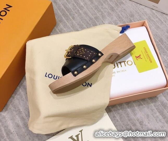 Lower Price Louis Vuitton Cottage Calfskin Wood Sandals 050740 Black 2021