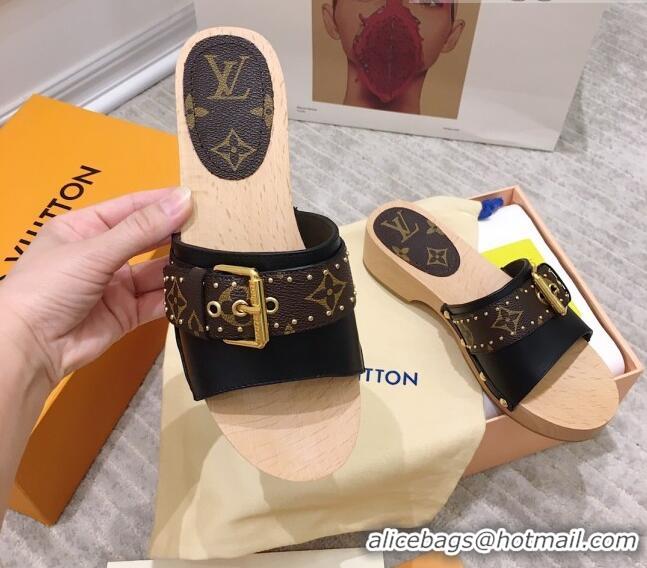 Lower Price Louis Vuitton Cottage Calfskin Wood Sandals 050740 Black 2021