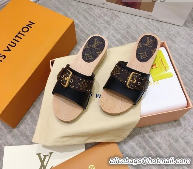 Lower Price Louis Vuitton Cottage Calfskin Wood Sandals 050740 Black 2021