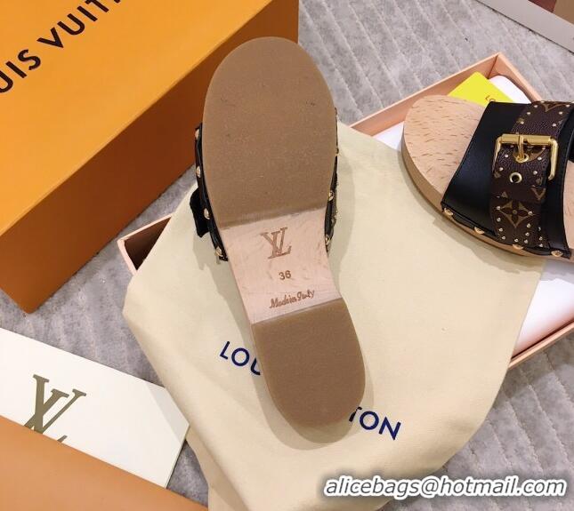 Lower Price Louis Vuitton Cottage Calfskin Wood Sandals 050740 Black 2021