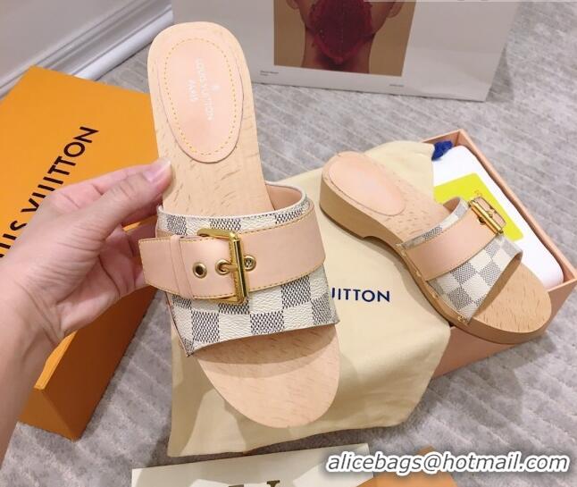 Good Taste Louis Vuitton Cottage Damier Azur Canvas Wood Sandals 050744 White 2021