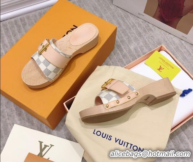 Good Taste Louis Vuitton Cottage Damier Azur Canvas Wood Sandals 050744 White 2021