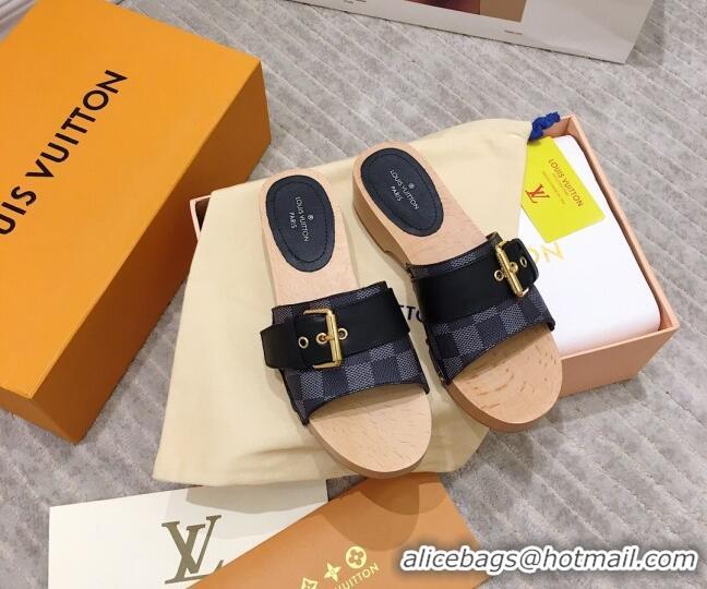 Elegant Louis Vuitton Cottage Damier Graphite Canvas Wood Sandals 050745 Black 2021