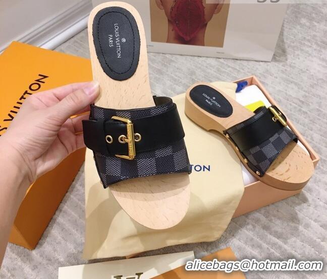 Elegant Louis Vuitton Cottage Damier Graphite Canvas Wood Sandals 050745 Black 2021