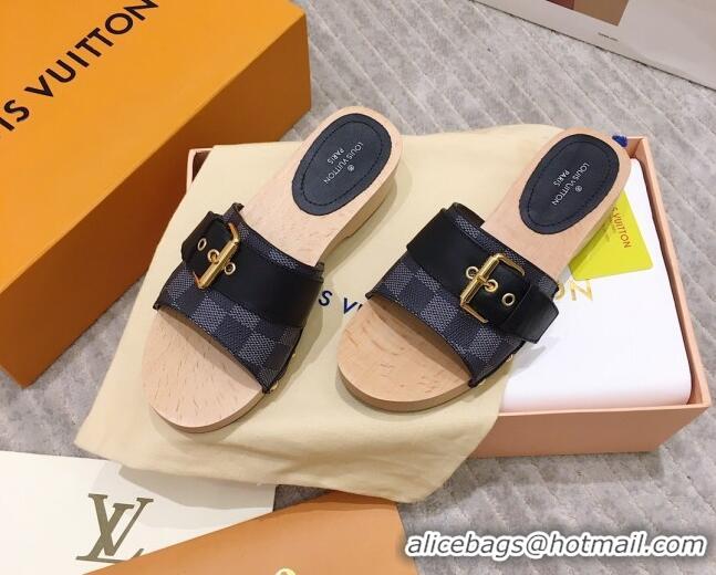 Elegant Louis Vuitton Cottage Damier Graphite Canvas Wood Sandals 050745 Black 2021