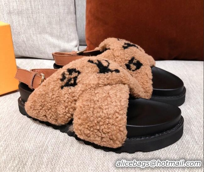 Luxury Louis Vuitton Paseo Flat Comfort Shearling Sandals 051061 Brown 2021