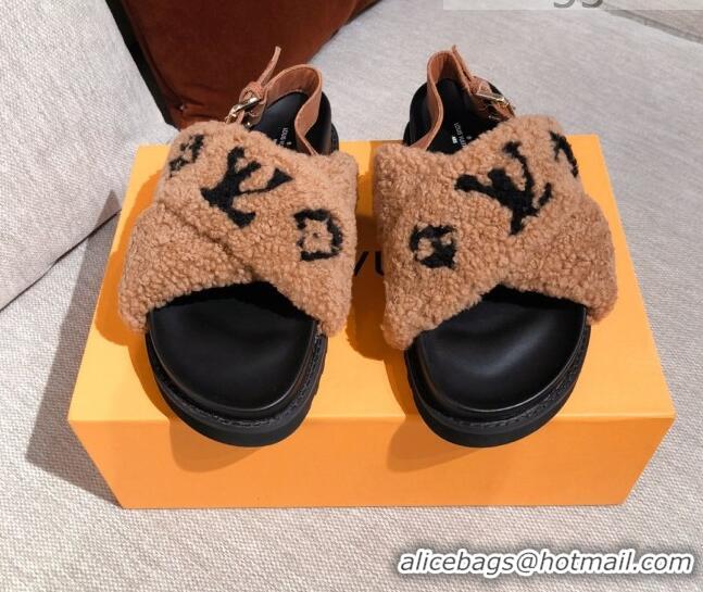 Luxury Louis Vuitton Paseo Flat Comfort Shearling Sandals 051061 Brown 2021