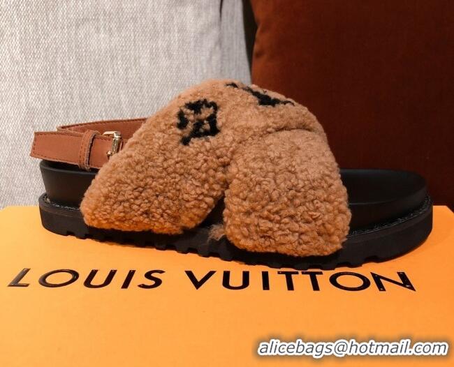 Luxury Louis Vuitton Paseo Flat Comfort Shearling Sandals 051061 Brown 2021