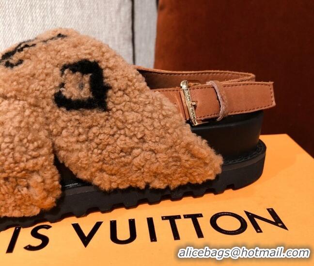 Luxury Louis Vuitton Paseo Flat Comfort Shearling Sandals 051061 Brown 2021