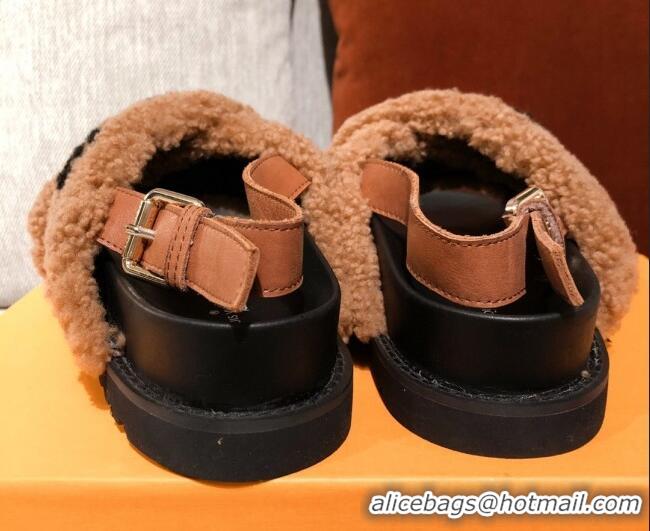 Luxury Louis Vuitton Paseo Flat Comfort Shearling Sandals 051061 Brown 2021