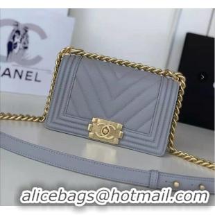 Best Design Chanel Le Boy Flap Shoulder Bag Original Calf leather A67085 Light Grey Gold Buckle