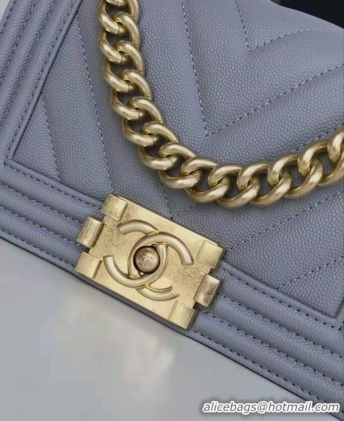 Best Design Chanel Le Boy Flap Shoulder Bag Original Calf leather A67085 Light Grey Gold Buckle