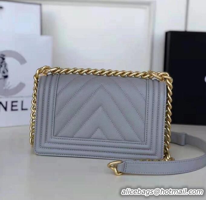 Best Design Chanel Le Boy Flap Shoulder Bag Original Calf leather A67085 Light Grey Gold Buckle