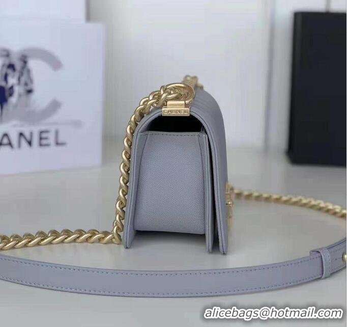 Best Design Chanel Le Boy Flap Shoulder Bag Original Calf leather A67085 Light Grey Gold Buckle