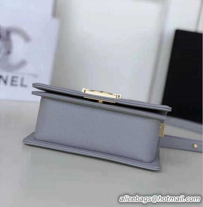 Best Design Chanel Le Boy Flap Shoulder Bag Original Calf leather A67085 Light Grey Gold Buckle