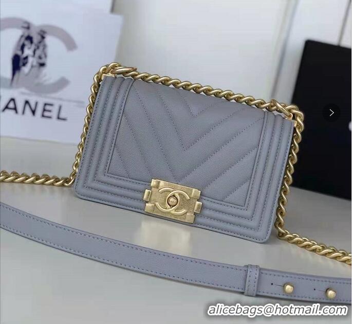 Best Design Chanel Le Boy Flap Shoulder Bag Original Calf leather A67085 Light Grey Gold Buckle