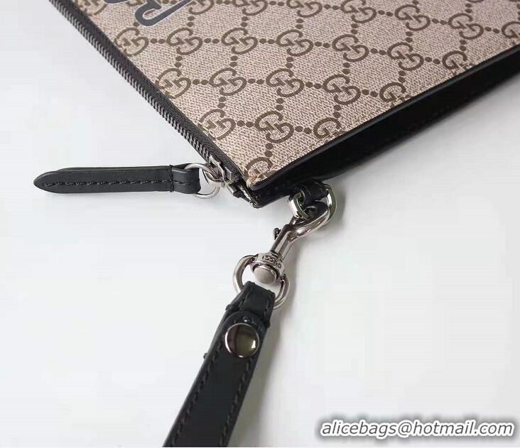 Top Grade Gucci Embroidered Bee and Blind For Love Large Zipped Pouch Clutch Bag 431416 GG Supreme Brown