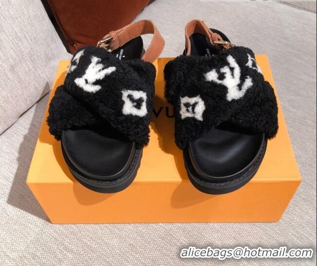 Best Price Louis Vuitton Paseo Flat Comfort Shearling Sandals 051061 Black 2021