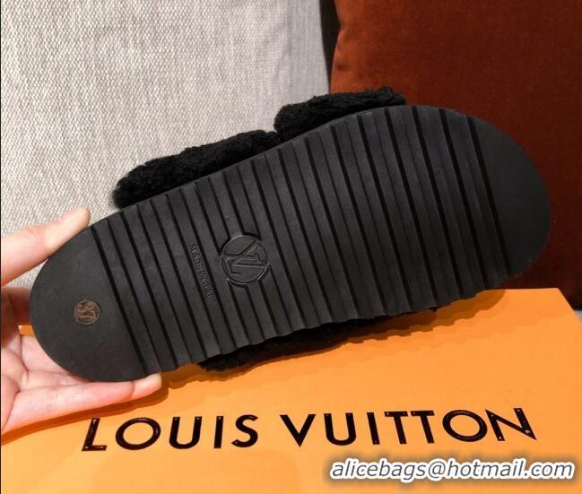 Best Price Louis Vuitton Paseo Flat Comfort Shearling Sandals 051061 Black 2021