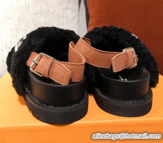 Best Price Louis Vuitton Paseo Flat Comfort Shearling Sandals 051061 Black 2021