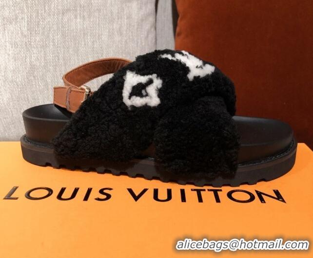 Best Price Louis Vuitton Paseo Flat Comfort Shearling Sandals 051061 Black 2021