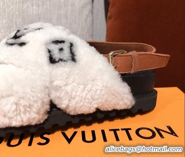 Crafted Louis Vuitton Paseo Flat Comfort Shearling Sandals 051061 White 2021