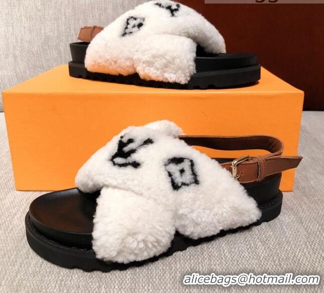 Crafted Louis Vuitton Paseo Flat Comfort Shearling Sandals 051061 White 2021