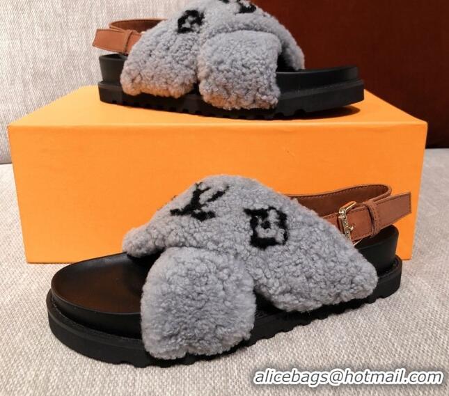 Discount Louis Vuitton Paseo Flat Comfort Shearling Sandals 051061 Grey 2021