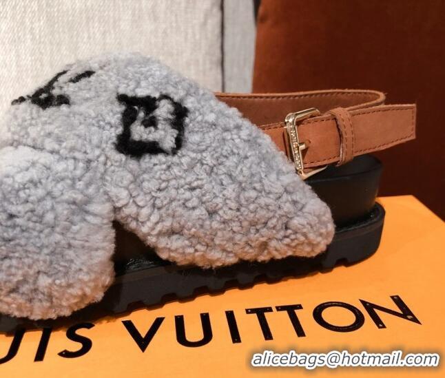 Discount Louis Vuitton Paseo Flat Comfort Shearling Sandals 051061 Grey 2021