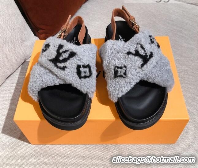 Discount Louis Vuitton Paseo Flat Comfort Shearling Sandals 051061 Grey 2021