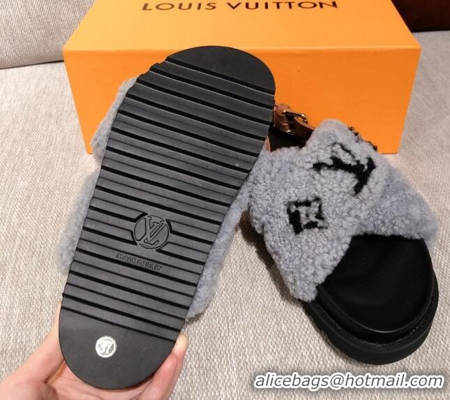 Discount Louis Vuitton Paseo Flat Comfort Shearling Sandals 051061 Grey 2021