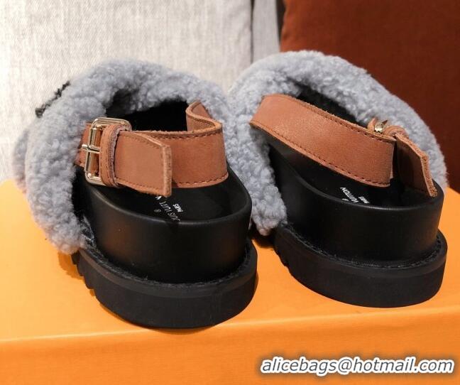 Discount Louis Vuitton Paseo Flat Comfort Shearling Sandals 051061 Grey 2021