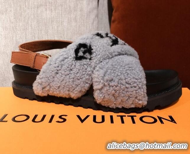 Discount Louis Vuitton Paseo Flat Comfort Shearling Sandals 051061 Grey 2021