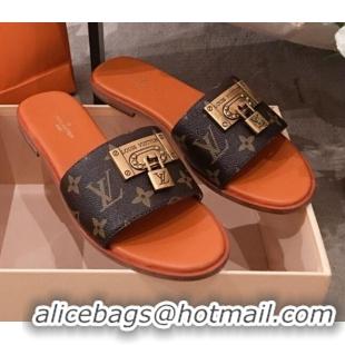 Best Grade Louis Vuitton Lock It Flat Slide Sandals with Lock Charm Monogram Canvas 051065